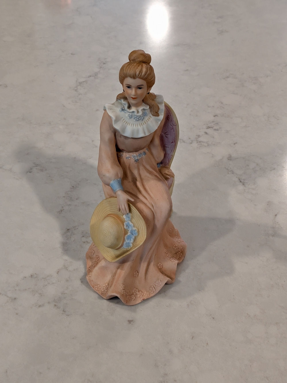Vintage 1990s Homco Porcelain Victorian Lady Figurine 9" in Soft Peach Dress